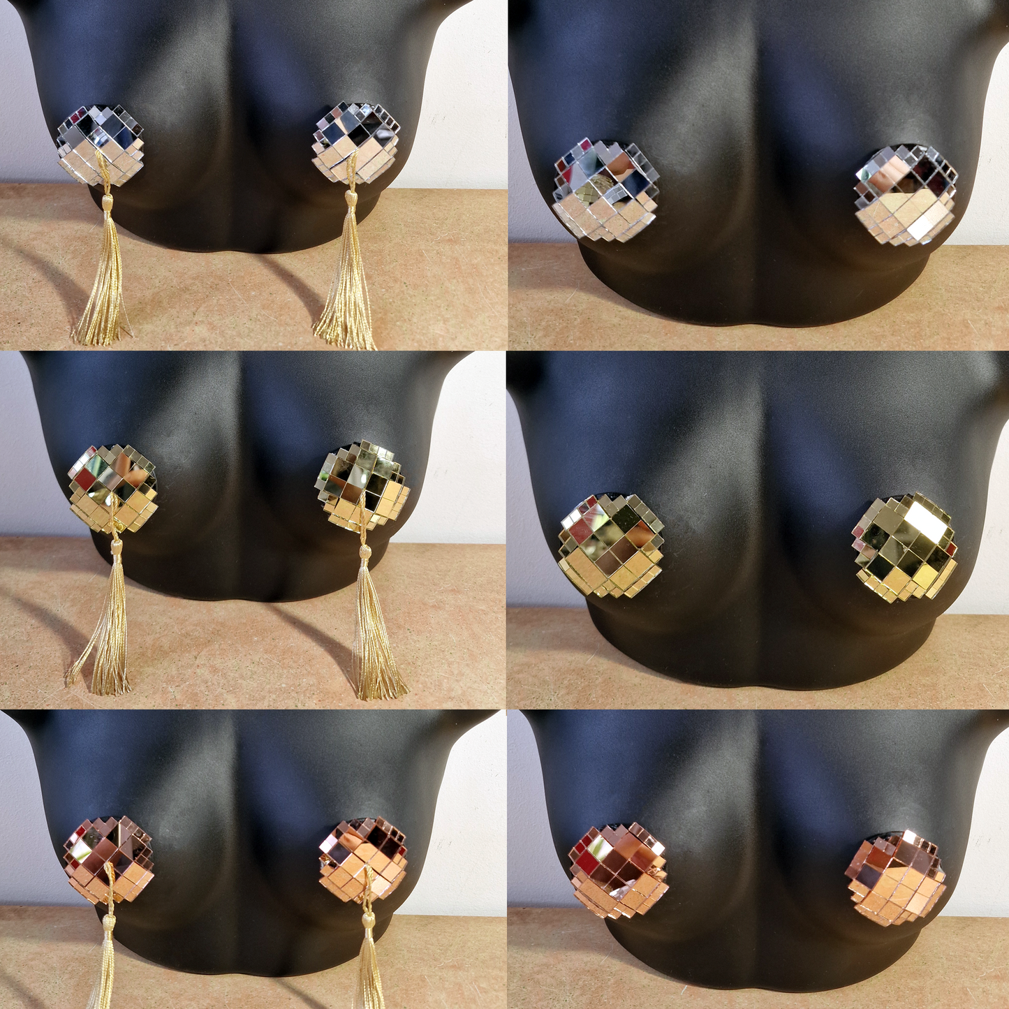 DiSCO NiPS (Round - large tiles) - mirror ball nipple tassels / pasties image 0